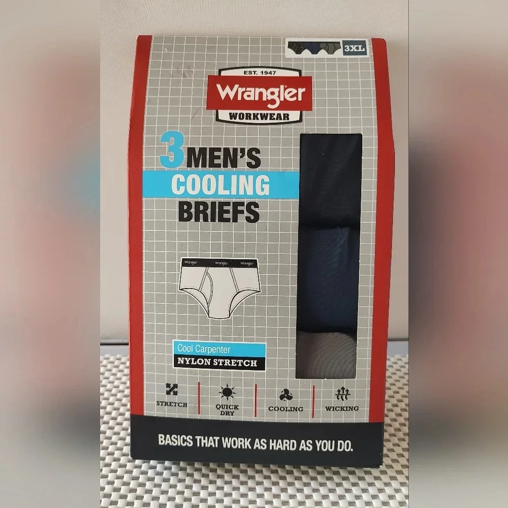 Wrangler Men's Size 3XL Cooling Briefs 3 Pack Fits Waist 48-50